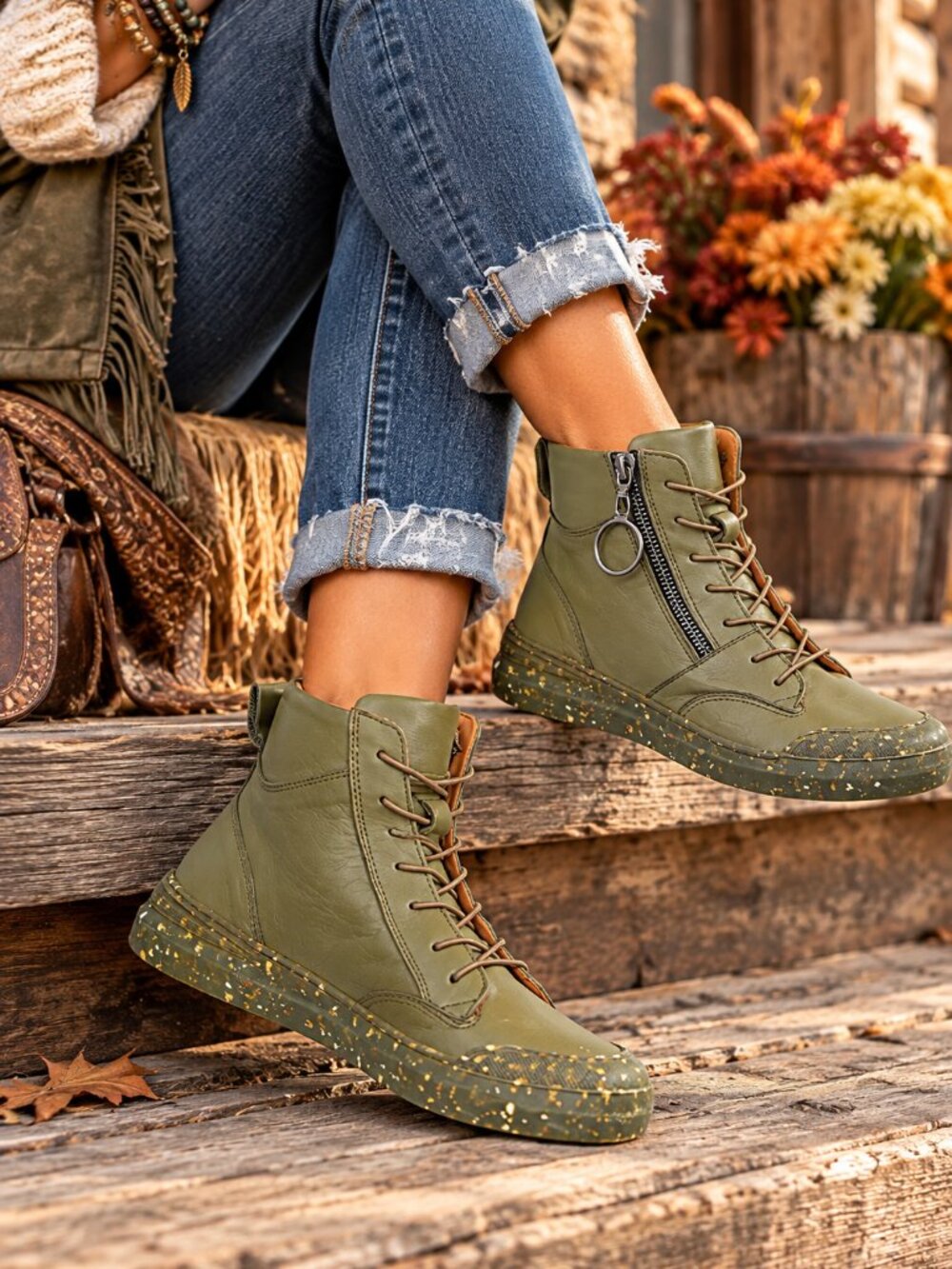 Sheridan Mia Leather Side-Zip Ankle Boots - Alba Olive NIB Sz 7.5